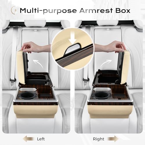 Image of Coverado Center Console, Universal Bench Seat Center Console, Truck Back Seat Car Organizer with Cup Holder, Rear Central Car Armrest Box with Storage, Beige