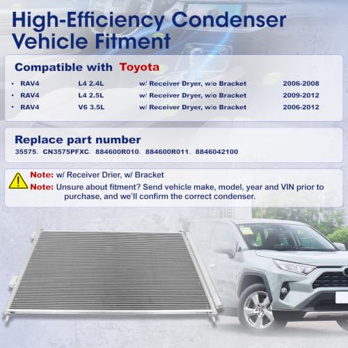Image of Air Conditioning A /C Condenser Compatible with Toyota RAV4# 3575, CN3575PFXC, 884600R010, 884600R011, 8846042100