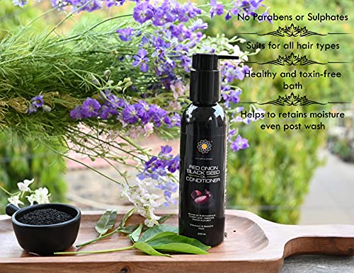 Ayurvedashree Red Onion Oil & Black Seed Oil Conditioner 200 Ml - 6.76 Fl Oz. | Blend Of 8 Botanicals | Argan Oil, Onion Extract, Coconut Oil, Neem Extract, Hemp Seed Oil, Amla Extract, Black Seed Oil & Aloe Vera Extract | Deep Hair Conditioning For Dry Thin & Damaged Hair #TOP5