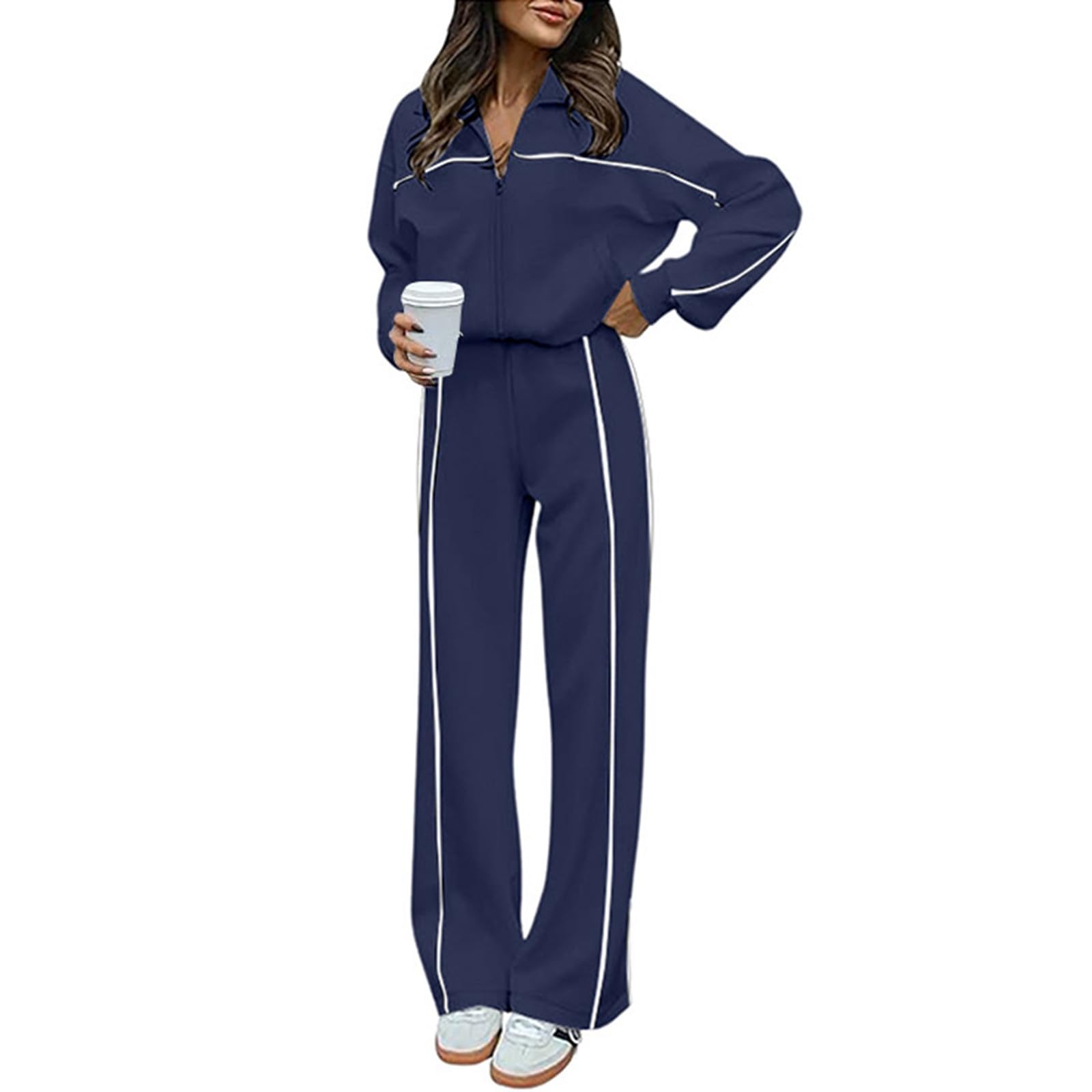 Jogginganzug Damen Sportlicher Freizeitanzug Zweiteiler Sweatshirt mit passender Hose für Winter