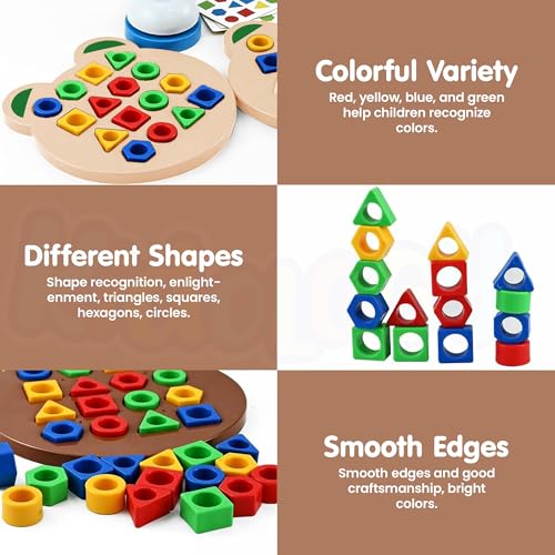 Image of Kidology Geometric Shape and Color Matching Puzzle Board Game with Bell for Kids 3+ Years | Sensory Educational, Fun and Learning Toy for Children | Ideal for Gifting, Multicolour