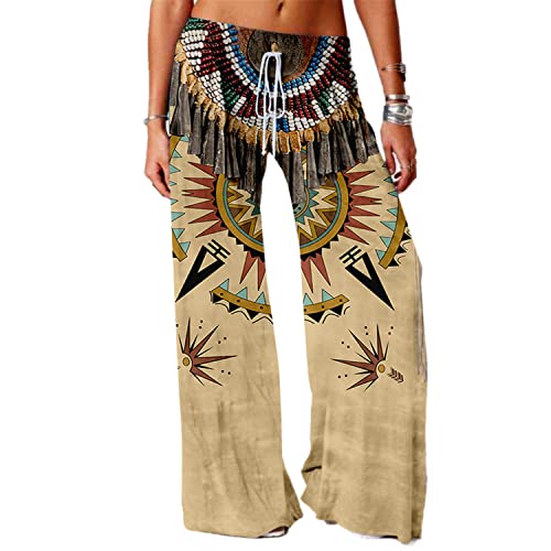 SIAOMA Womens Native Indians Pants Casual 3D Graphic Native American Wide Pants Trousers