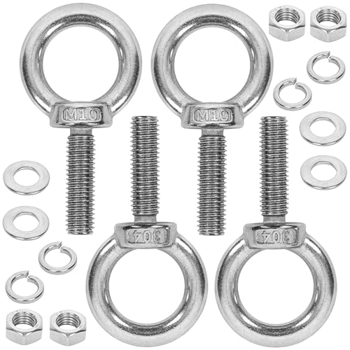 4 Pack M10 Stainless Steel Eye Bolts with Nuts &amp; Washers,M10x1.37 L