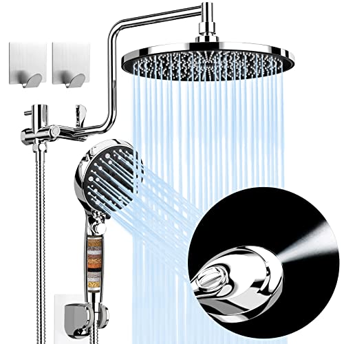 Zerofeel Shower Head with Filtered for Hard Water,10 Inch High Pressure Rainfall Shower Head, 11 Settings Handheld Shower Heads with 71” Hose, 12 Inch Long Extension Arm, Angle Adjustable Zerofeel Shower Head with Filtered for Hard Water,10 Inch High Pressure Rainfall Shower Head, 11 Settings Handheld Shower Heads with 71” Hose, 12 Inch Long Extension Arm, Angle Adjustable