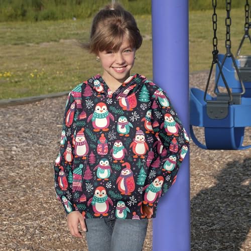 Kids Hoodies Sweaters Christmas Xmas Penguin Hooded Sweatshirts with Big Pockets for Boys Girls B04004284