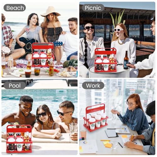 musbus Reusable Drink Carrier with Handle for Food Delivery Drivers, Portable Cup/Coffee Holder Accessories for Delivery, Foldable Drinks Caddy with Tray, Car Durable Plastic Festive Bottle, Vacation - view 3