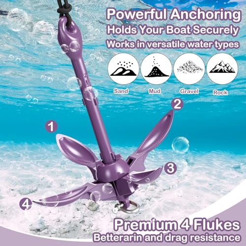 Image of Lounsweer 2 Pack 1.5 /3.5 lb Marine Kayak Anchor Kit Folding Grapnel Anchor Kit Boat Kayak Fishing Accessories for Small Boats Kayaks Canoe Paddle Boards