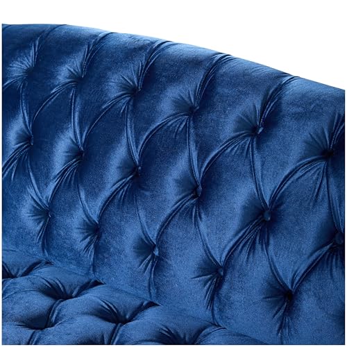 Image of Merax 3 Seater Velvet Couch Sofa with Hi-Back & Solid Wood Birch Legs, Mid-Century Modern Style Deep Seat Upholstered Couches for Living Room, Bedroom, Apartment Furniture, Dark Blue