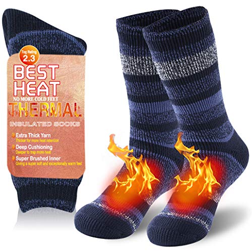 Men's Winter Thermal Slipper Socks, Warm Thermal Boot Socks Striped Insulated Heated Ski