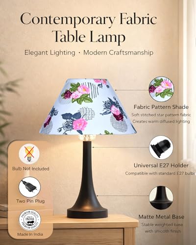 Image of Homesake Black Cone Crystal Metal Table Lamp for Living Room, Lamps for Bedroom, Modern Bedside Light, Decorative Night Lamp for Bedroom, Study, Office, Home Decor Lighting, Urn, Rose Shade