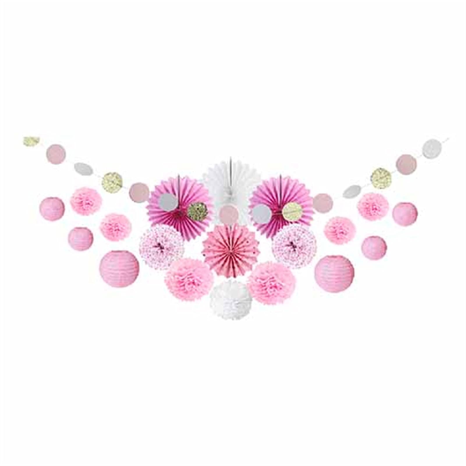 festiwal lampionów 20 sztuk Baby Shower Dekoracje Wiszące Banner Pompon Kwiat Lantern Papier Fani Dla Letnich Tematu Girl/Boy Birthday Party Supplies (Color : Rose)