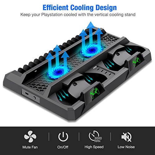 PS4 Cooling Fan, PS4 Stand for PS4/ PS4 Slim/ PS4 Pro Console, BEBONCOOL PS4 Fan with Playstation 4 Controller Charger, PS4 Accessories Include 16 Gaming Holders