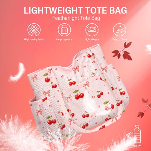 hatisan Cherry Bow Corduroy Tote Bag for Women, Cute Coquette Shoulder Bag - image 7