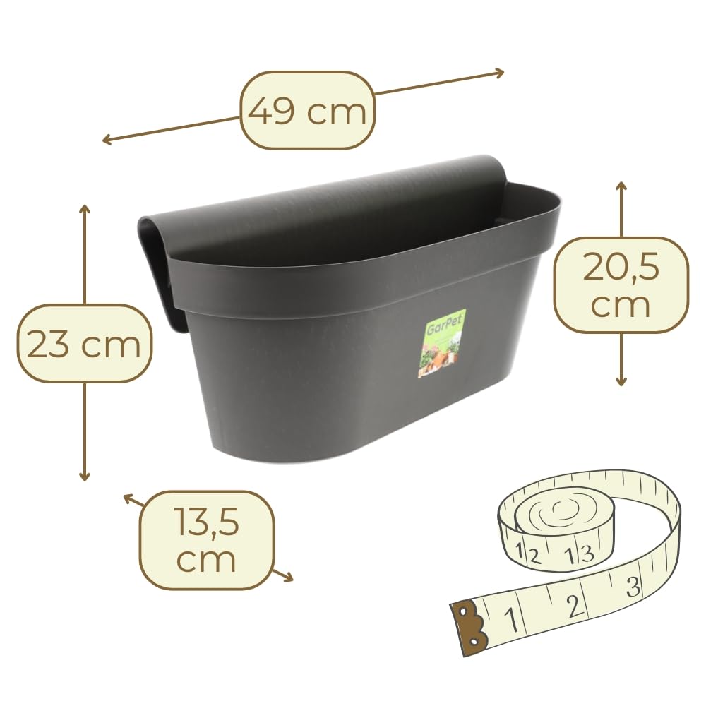 GarPet 2er Set Geländerkasten Balkon mit Wasserspeicher Blumentopf Zaun Blumenkasten Geländer Balkontopf Balkonkasten Blumenkasten Balkon Pflanzkasten Blumenkästen Anthrazit