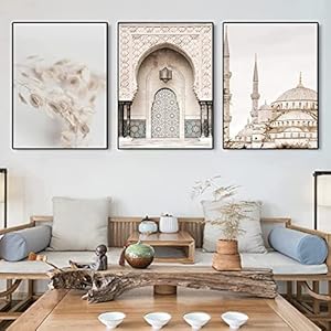 ZFTCN Islamitische Arabische kalligrafie canvas schilderij, gouden islamitische kerkfoto’s, Allah, islamitische citaten, poster, canvas, schilderijdecoratie, geen lijst (50 x 70 cm x 3)