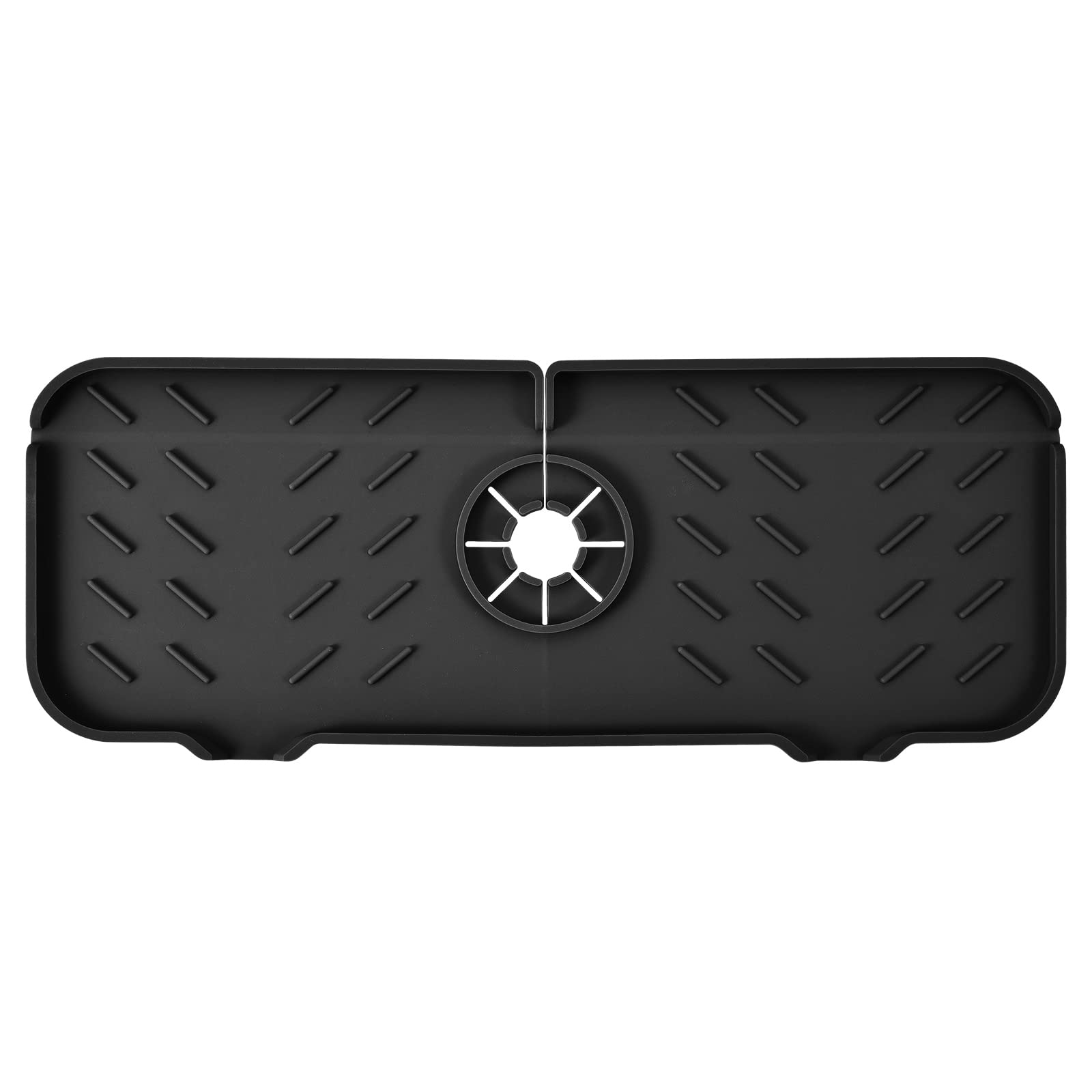 VENMATE Silicone Faucet Mat for Kitchen, Sink Splash Guard, Bathroom Faucet Water Catcher Mat, Sink Draining Pad Behind Faucet, Keep Drying Kitchen Accessories (Black (14.6 x 5.5))