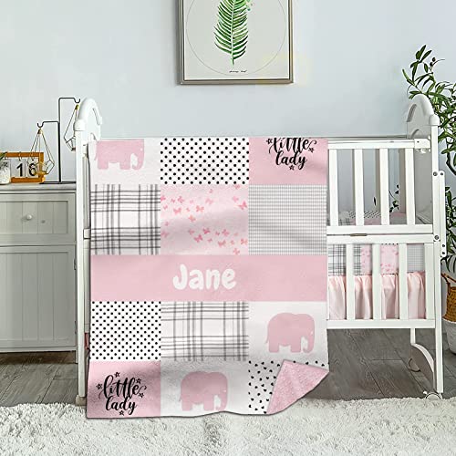 Munific Personalized Crib Bedding Sets for Baby Girls, Custom Baby Crib Bedding Set with Name, Elephant Pink 2 Piece Nursery Bedding, Name Crib Comforter Crib Fitted Sheets for Newborn Babies