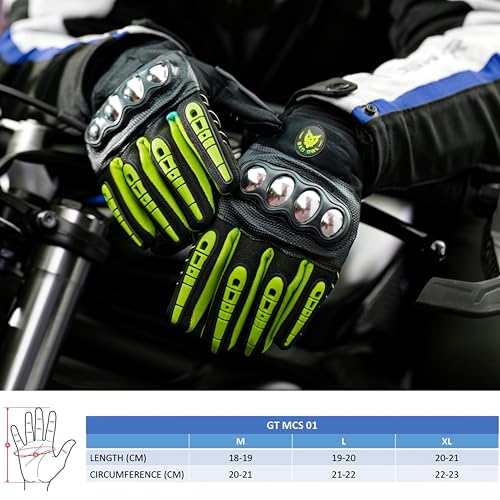 Image of BADOWL Carbon Fiber PVC Knuckle Protection Riding Gloves | Touchscreen Sports Gloves with Anti-Slip Grip | Breathable, All-Weather, (NEON Green, L)