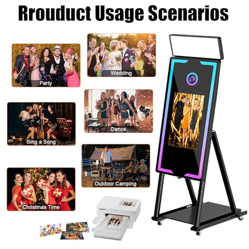 Image of Magic Mirror Photo Booth, 40-22in Interactive Touch Screen Photo Booth Machine Built-in Mini PC,App Remote Control RGB Light,Idea for Event Rental Party (Black, 40-22in)