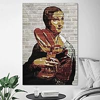 SIGNWIN Framed Canvas Wall Art Collage Painting Leonardo Da Vinci and Jeff Koons Graffiti & Street Art Famous People Pop Art Modern Urban Multicolor for Living Room, Bedroom, Office - 12x18 inches