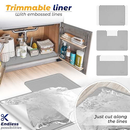 Image of The Original Under Sink Mat - Silicone Waterproof mat, Trimmable, Easy to Clean, Kitchen cabinet liner, Under sink protector mats, Drip Tray with Lip - 34 inch x 22 inch or smaller