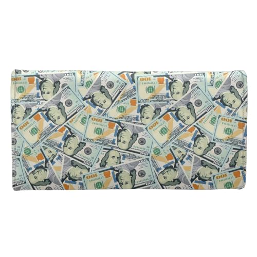 Image of AFPANQZ Womens Wallets RFID Blocking Leather Clutch Long Wallet for Women, Dollar Print Card Holder Phone Organizer Ladies Travel Purse Hollow Out