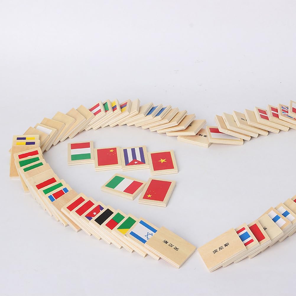 Dominos des Drapeaux Montessori, Jouet en Bois pour la Reconnaissance des Drapeaux du Monde et Jeu d'apprentissage sensoriel