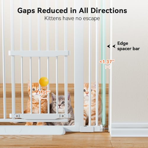 COMOMY 71" Extra Tall Pet Gate for Cats, 29.5-40.6" Extra Wide with Adjustable Cat Door, Pressure Mounted Easy Walk Through Gate with Door for Stairs, Doorways, Kitchen (White)