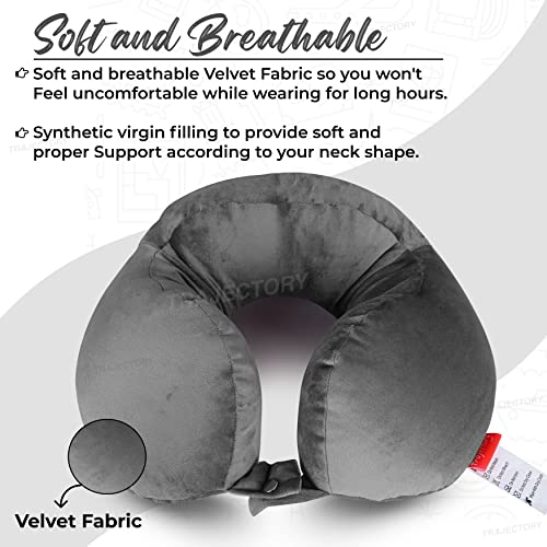 Image of Trajectory Rover Grey Neck Pillow Rest Cushion with Soft Velvet Eye mask and Carry Bag for Travel in Flight car Train Airplane with 2 Years Warranty for Sleeping for Men and Women