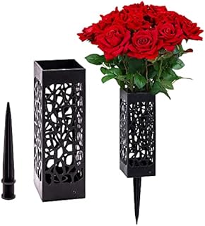 Pack 2 of Black Cemetery Vases with Spikes for Fresh Artificial Grave Flowers,Plastic Flower Holder for Cemetery Grave