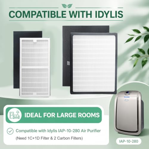 Image of Replacement C+D Filter Kit Compatible with Idylis IAP-10-280 Air Purifier | Includes 1C and 1D Filters with 2 Carbon Pre-Filters, Replaces Original Air Purifier Filter Set