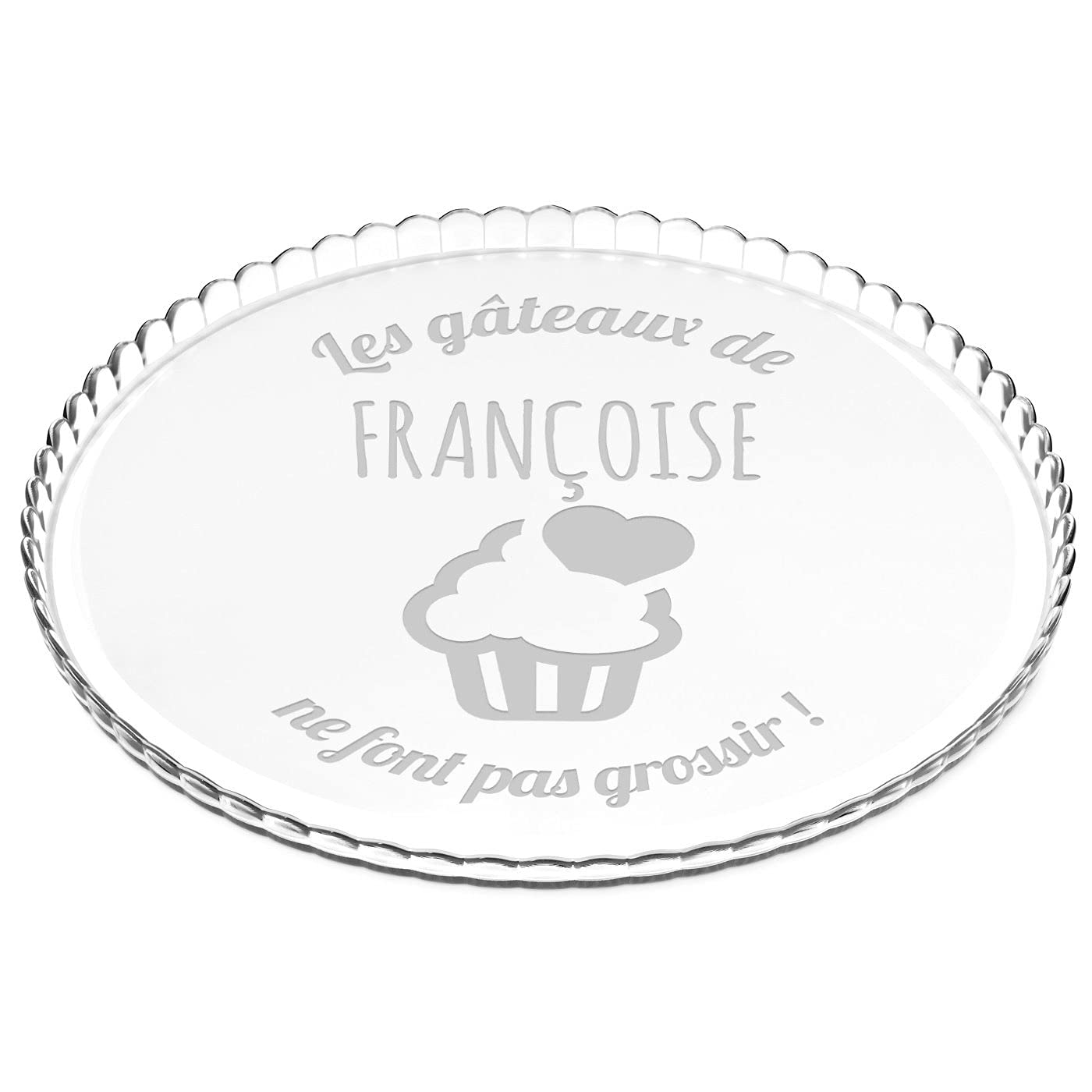 MAVERTON Plat à gâteau Rond avec Gravure - en Verre - Personnalisé - Idée Cadeau pour Un Fan de Cuisine ou pour Un Gourmand - Cadeau pour Femme - Muffin