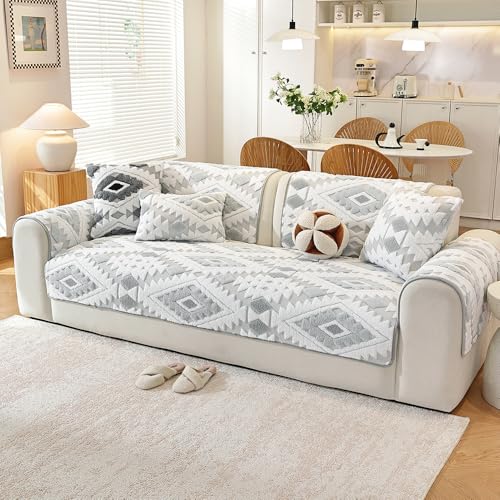 Copridivano lavabile antiscivolo morbido per divano a 1/2/3 posti, protezione spessa in pelliccia di cane, grigio chiaro, 70 x 70 cm, perfetto per l'arredamento della casa e proprietari di animali