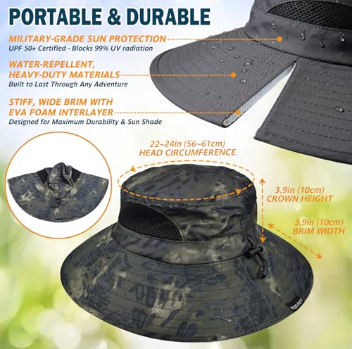 Image of Wide Brim Sun Bucket Hat, Waterproof Boonie Hat for Men & Women | UPF 50+ UV Protection, Adjustable Fit, Chin Strap & Sweatband, Foldable Durable for Fishing Hiking Garden Beach