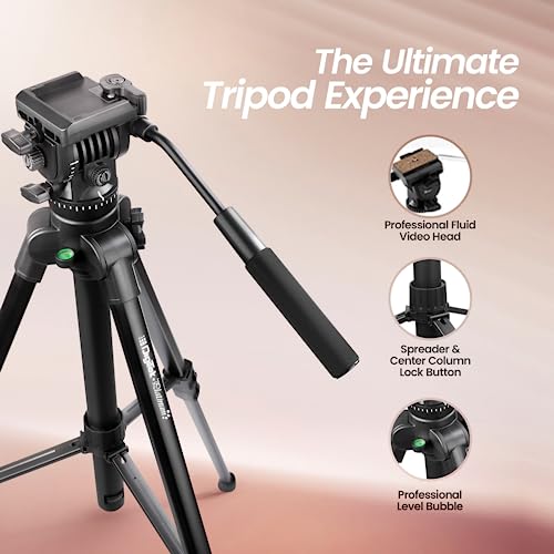 Image of DIGITEK (DPTR 990VD) 166cm Platinum Heavy Duty Tripod with Fluid Video Head, 15kg Max Load, Professional Bubble Level, Spreader, Anti-Skid Pad, 3-Section Adjustment, for Camcorder, DSLR & DV Cameras