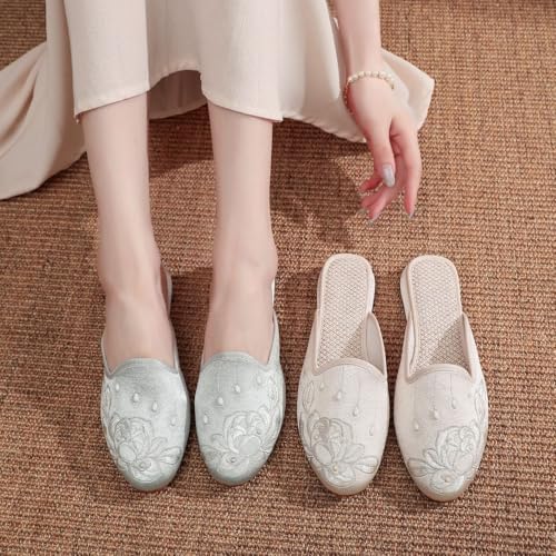 Premium Luxury Satin Silk Flower Embroidery All Seasons Comfort Women's House Slippers Non Slip Indoor Soft Home Slip On Shoes2