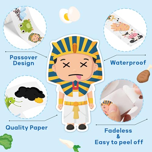 Image of Passover Ten Plagues Sticker - 1000 Pcs The Ten Plagues of Egypt Waterproof Vinyl Reusable Laptop Sticker Roll Coloring Book Scrapbook Water Bottle Page Activity Pad Party Favors Skateboard