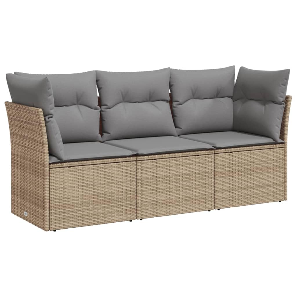 vidaXL Juego de Sofás de Jardín con Cojines 3 pzas, Sillas con Respaldos, Sofás Modulares, Asientos para Patio Terraza, Ratán PE Beige