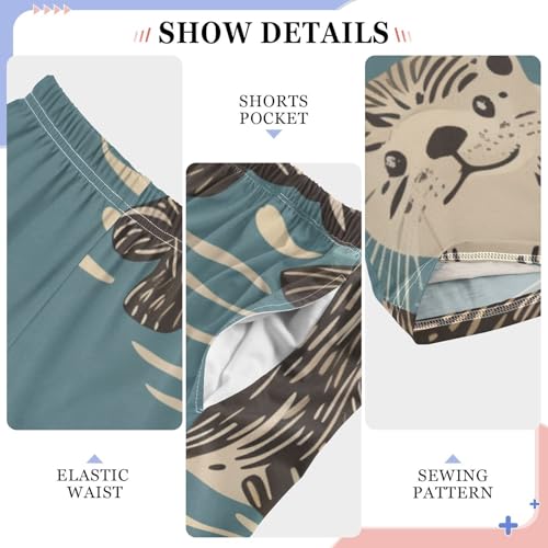 ZZXXB Sea Otter Print Boys Long Pants Soft Trousers Elastic Waist Kids Lounge Bottoms with Pockets S-XL4