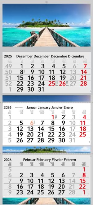 XXL Monatskalender 2026 Malediven Trauminsel mit 3 Monate Foto Kalender Strand Motiv Meer Wandkalender ohne Werbung Fotokalender Bürokalender Motivkalender Mehrblockkalender
