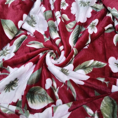 Image of Winter Premium Flannel Velvet Warm Duvet Cover Quilt Cover | Rajai Cover | Blanket Cover | Comforter Cover Single Size 60x100 inches Woollen (Red White Flora, Single Bed)
