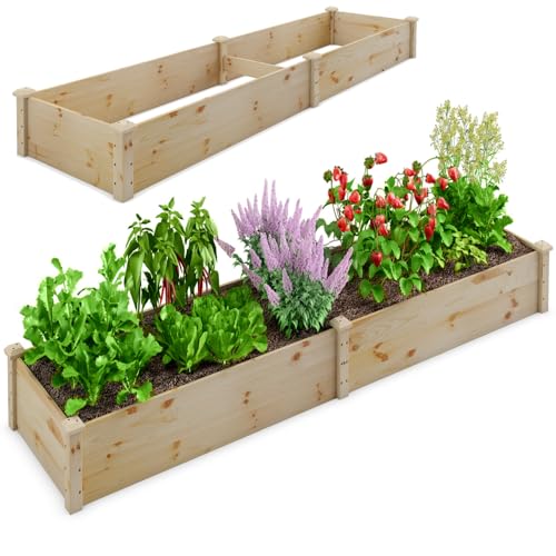 COSTWAY Raised Garden Bed with Trellis, Wooden Planter Box Kit for Climbing Vines Flower Herb Vegetable Fruit, Indoor Outdoor Backyard Plant Growing Box Container (without Trellis, 242 x 61 x 25cm)