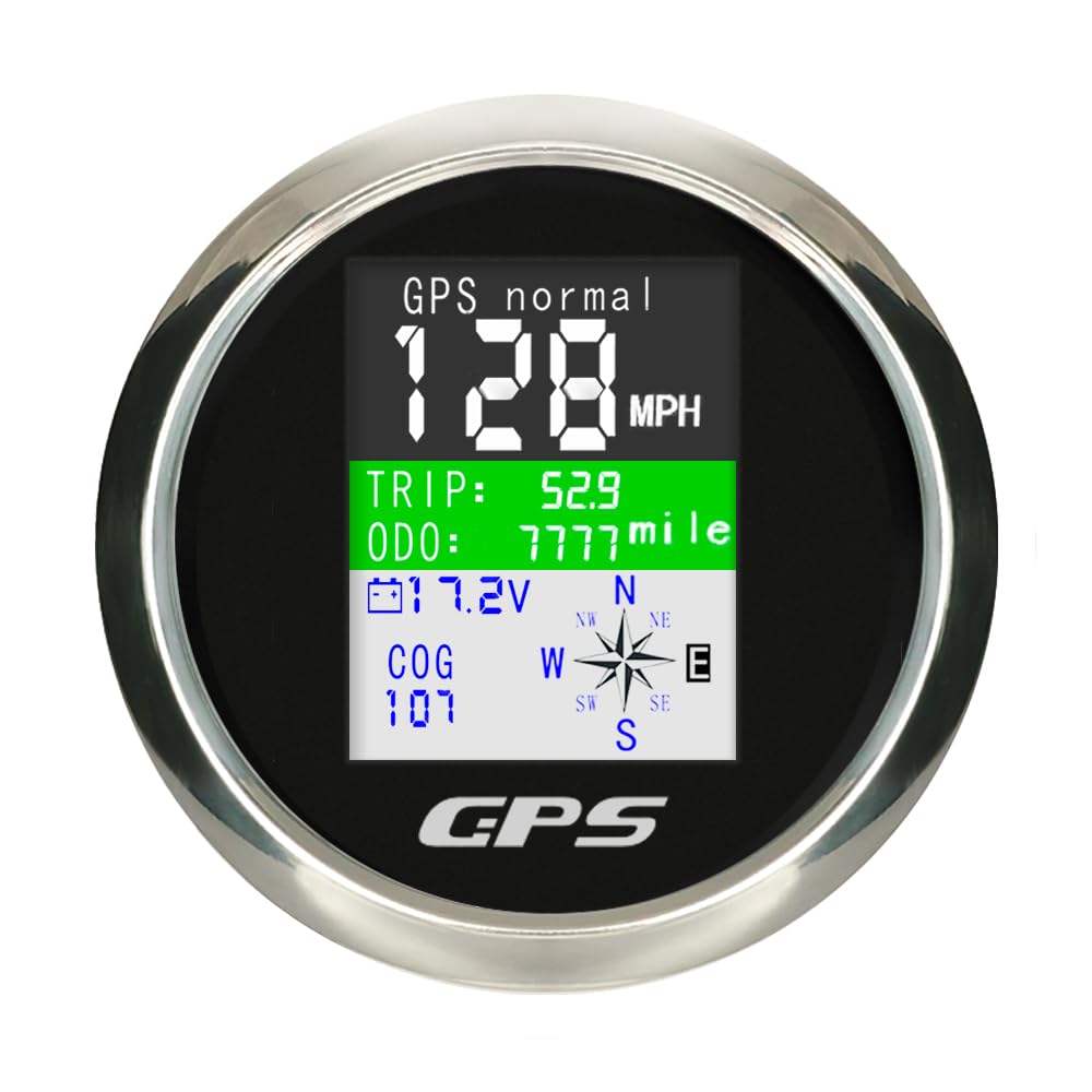 3-3/8" GPS Speedometer 85mm Boat GPS Speedometer Odometer Waterproof TFT Screen Digital 0-600 MPH Knots Km/h for Car Boat Marine 9-30V with GPS Antenna (White&Silver)