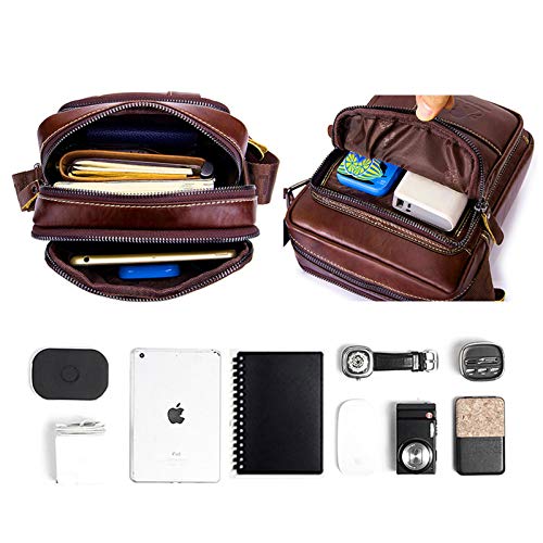 BAIGIO Schoudertas heren leren herentas vintage voor werk reizen dagelijks leven, bruin, One size - Image 7