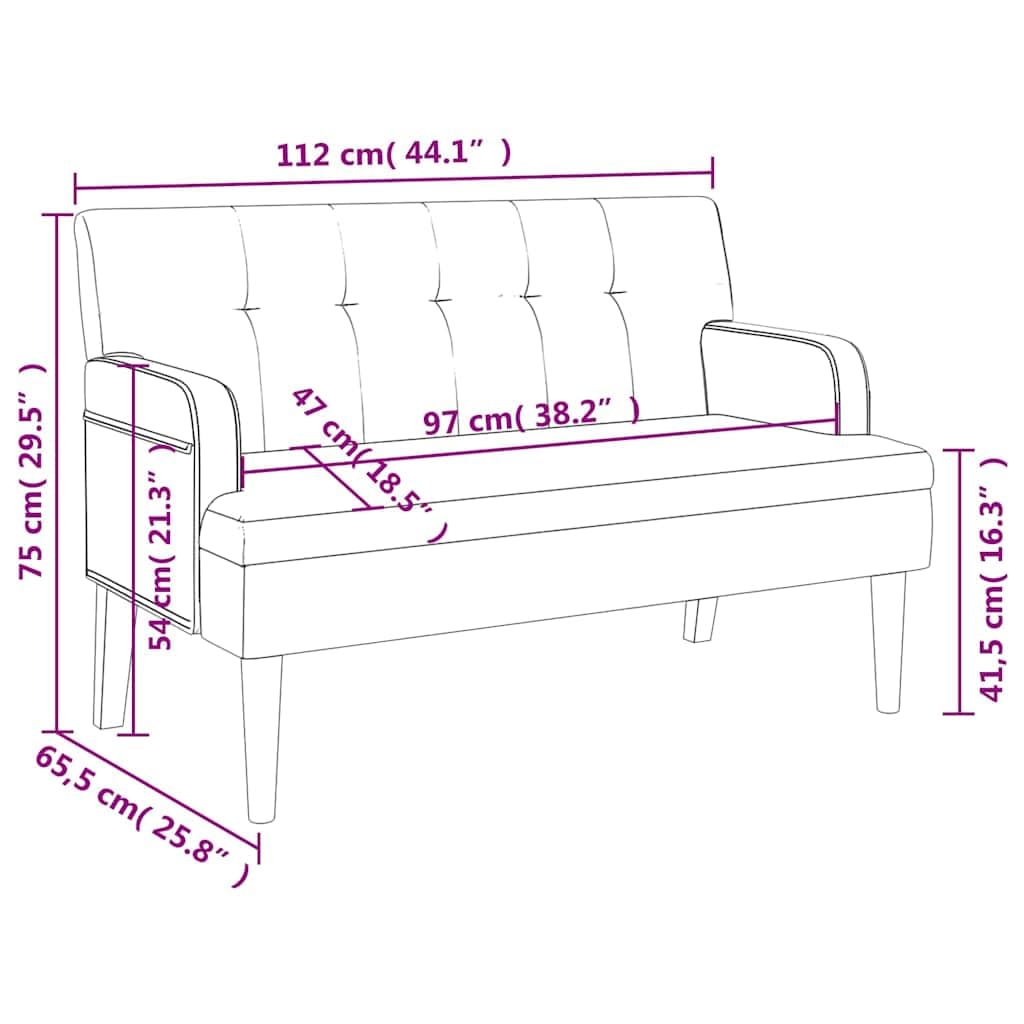 Sitzbank mit Rückenlehne Braun 112x65,5x75 cm Polsterbank in Wildleder-Optik, Elegante Küchenbank mit Armlehne, Flurbank mit Holzbeinen für Wohnzimmer und Büro