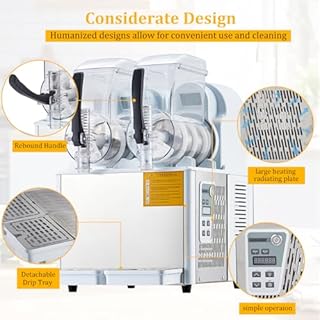 Huloretions Commercial Slushie Machine – Dual 4L Food-Safe PC Tanks, 370W Stainless Steel Frozen Drink & Margarita Maker, Self-Cleaning, for Restaurant/Cafe/Bar/Home – White, 4L*2 (7.2L), 370W