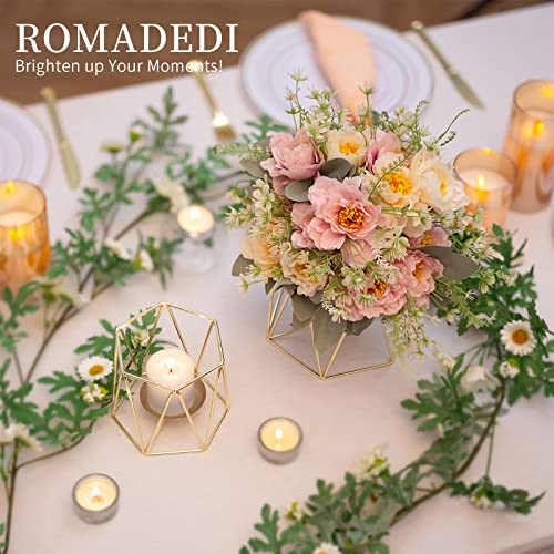 Romadedi Tea Light Candle Holders Gold - 4Pcs Geometric Pillar Candle Holder Centrepiece For Tealights Dining Living Room Coffee Table Wedding Mantel Fireplace Shelf Patio Decor #TOP1