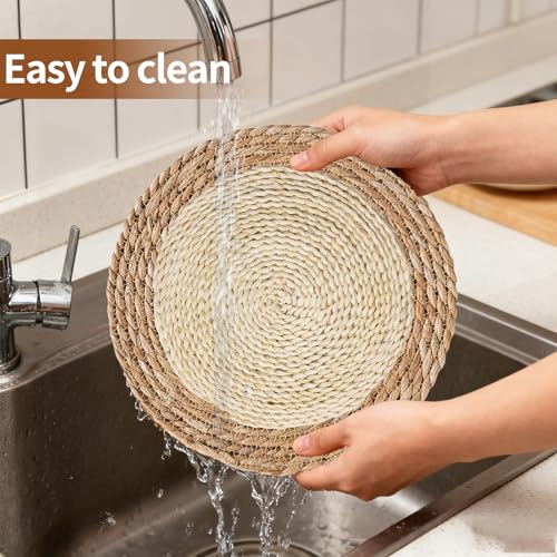 Round Placemats Set of 6, 30cm Table Mats Woven Rattan Placemats Water Hyacinth Handmade Place Mats for Table Kitchen Dining Home Wedding - Image 6