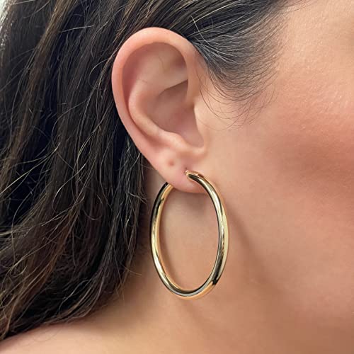 Image of Italian 14k Yellow Gold High Polished Round Hoop Earrings