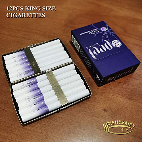 Cigarette Case Mini Tobacco Box Metal Retro 85Mm 3.74 Inch King Size 12 Capacity Sturdy Double Sided Spring Clip Open Pocket Holder Vintage Golden #TOP4